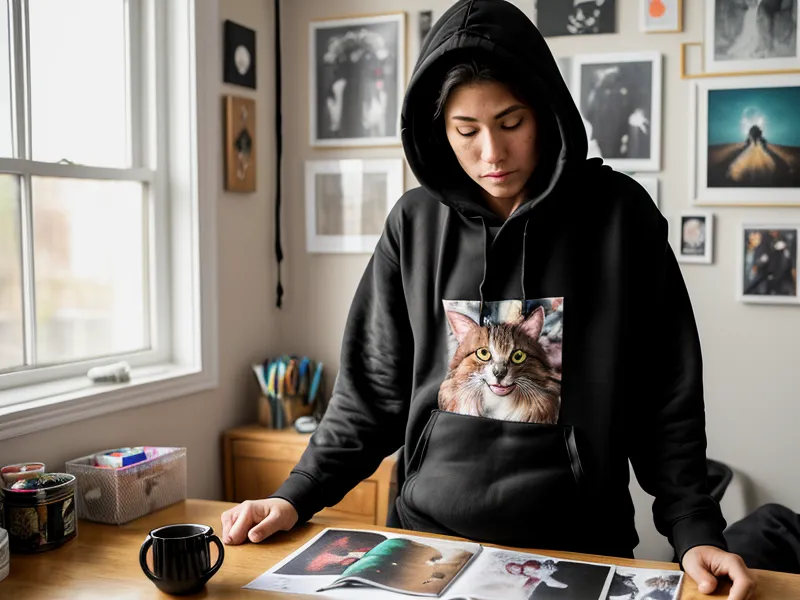 Error de transferencia DTF en sudadera negra mostrando diseño desprendido