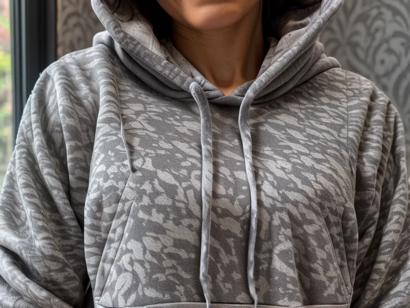 Detalle de la textura final de un estampado DTF en sudadera de algodón