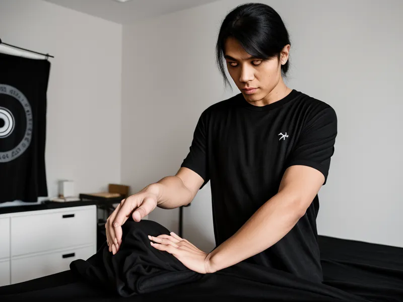 Mano estirando una playera con estampado DTF flexible y duradero para probar la resistencia