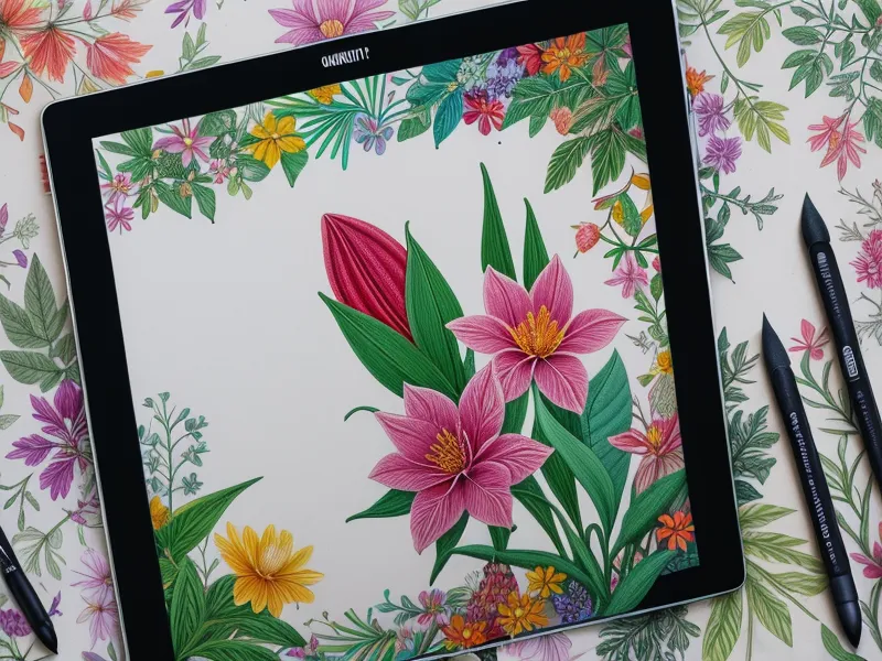 Diseño botánico en Procreate sobre un iPad en un taller de DTF casero.